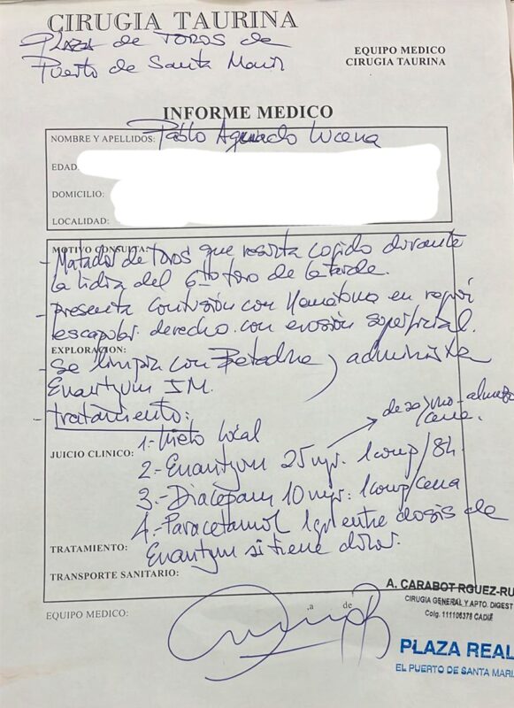 Parte Medico Pablo Aguado