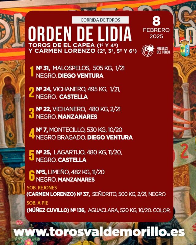 Orden De Lidia Valdemorillo 8 2 2025